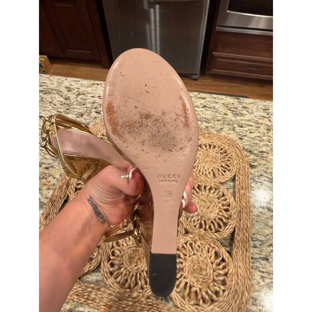 Gucci Gold Wedge Platform Sandals, Size 9/39 - Picture 5 of 16